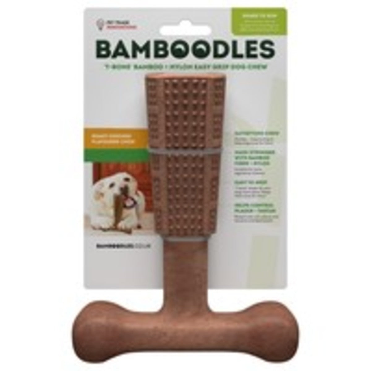 Bamboodles T-Bone Bamboo + Nylon Easy Grip Dog Chew no